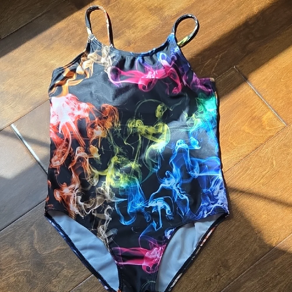 Aideaone Colorful Blue Smoke Pattern Athletic Gymnastics Girls Size XXL Leotard